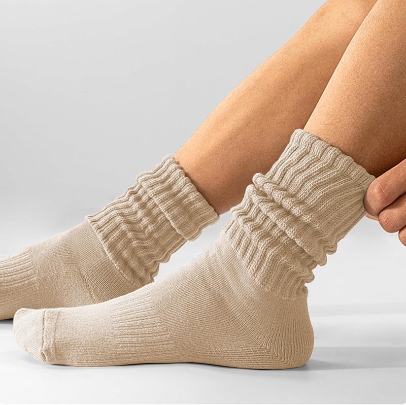 AugRing Store Women's Scrunch Crew Socks Retro 3-Pack Solid Cotton Boot Calf Chunky Ribbed Cozy Slouchy Socks Size 5-11 - Image 4